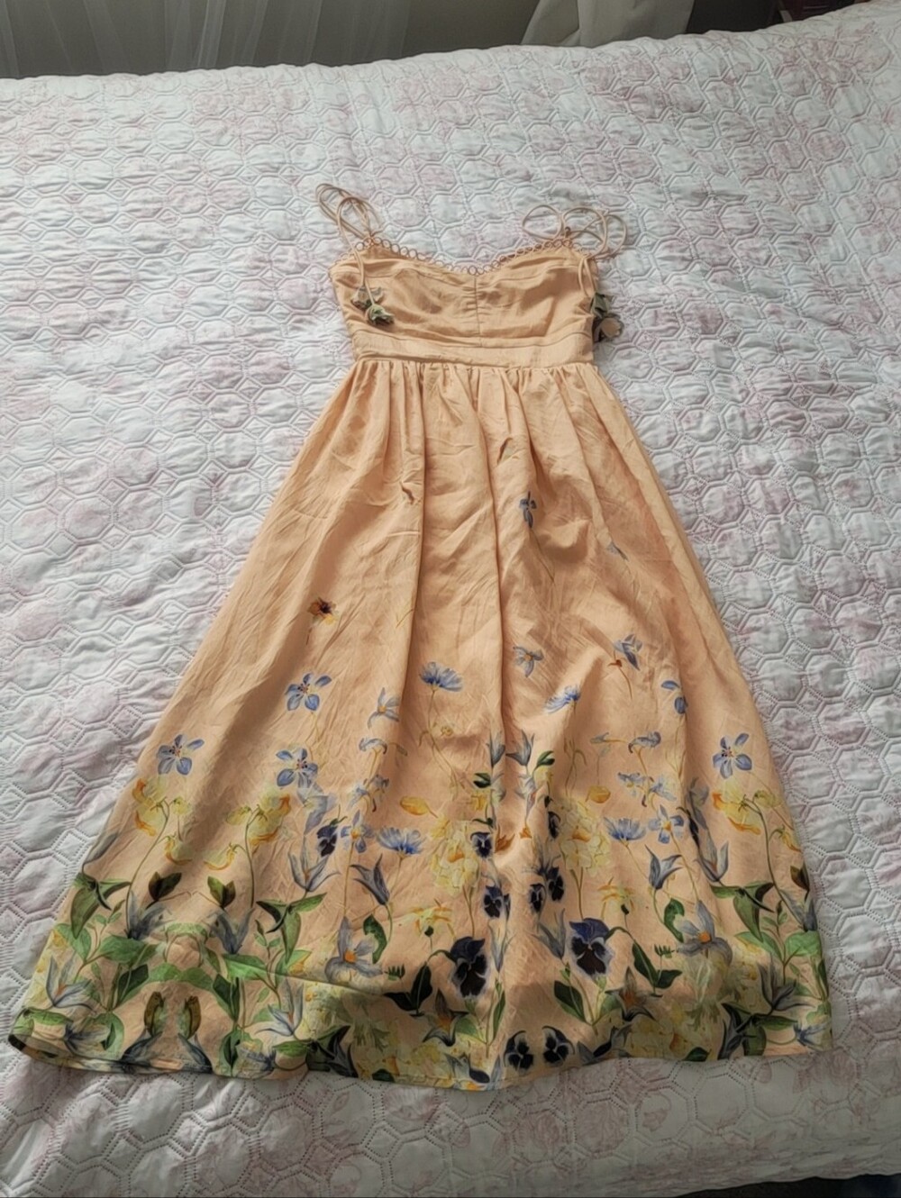 En Saison Peach Floral Maxi Dress with Blue & Green Hem